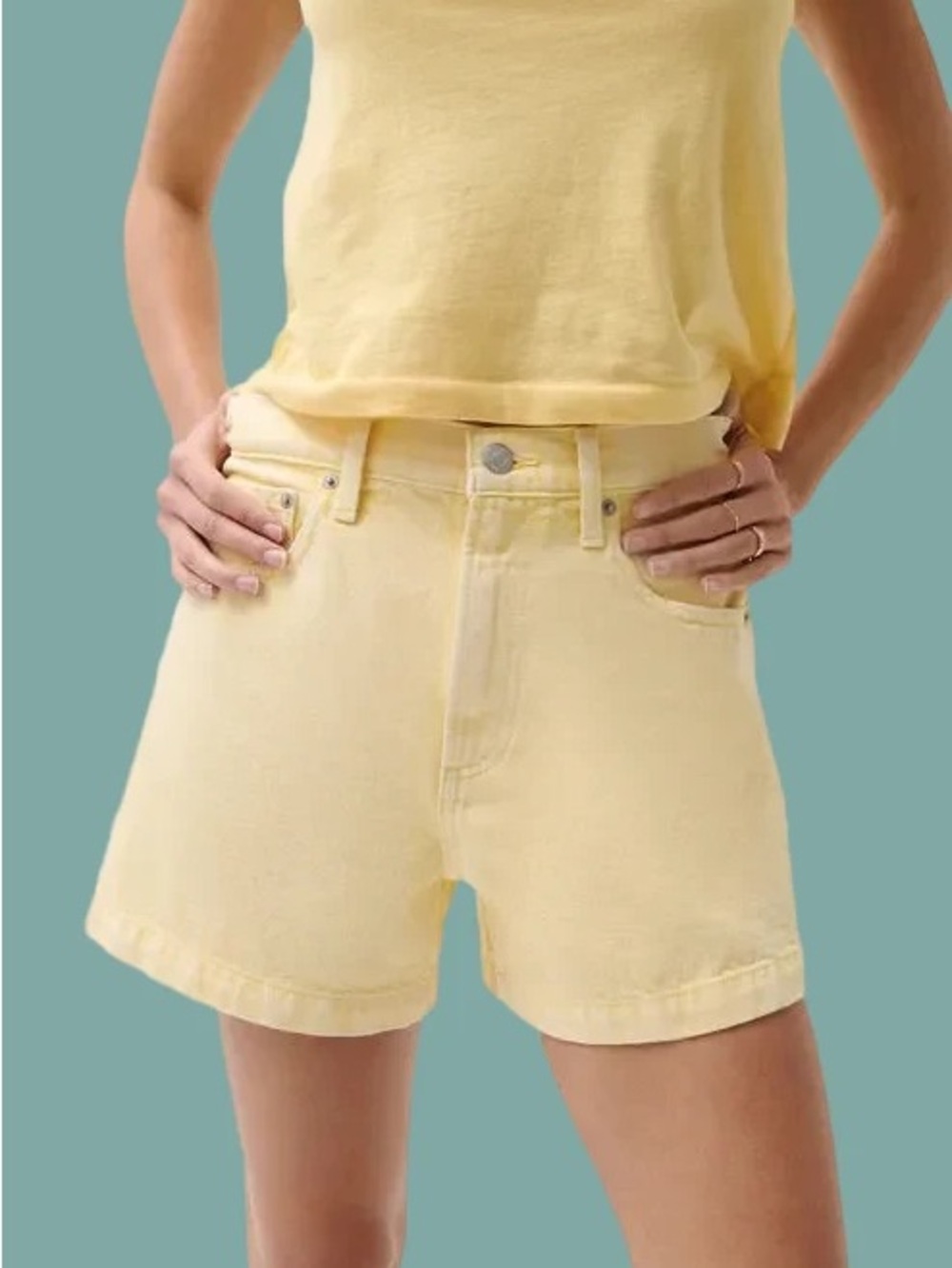 pistola Pale Yellow High-Rise Denim Shorts